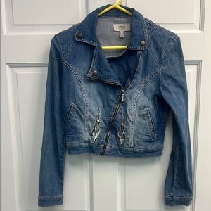 MNG by Mango Cropped Denim Moto Jacket Size M